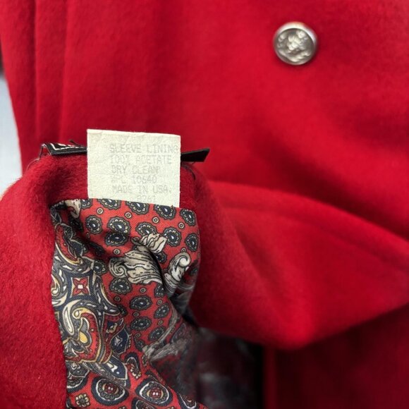 Vintage 90s Jofeld Double Breasted Red Wool Coat Womens XL Paisley Long Relaxed - Picture 9 of 16